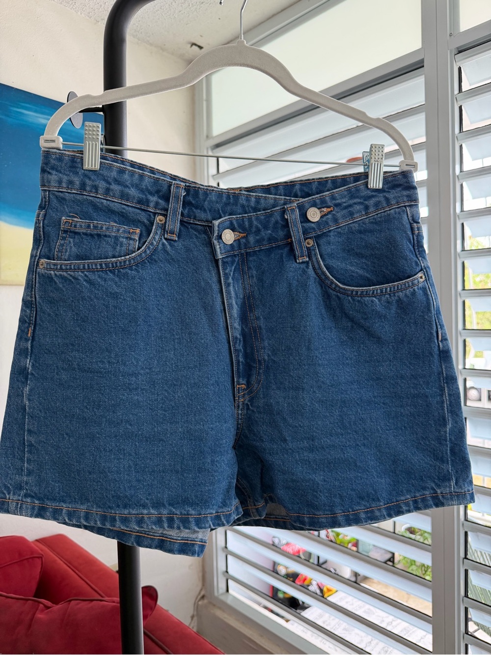 Zara High-Waist Denim Shorts in Dark Blue